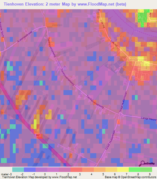 Tienhoven,Netherlands Elevation Map