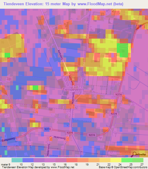 Tiendeveen,Netherlands Elevation Map