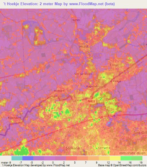 't Hoekje,Netherlands Elevation Map
