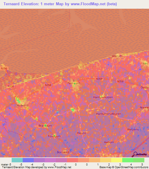 Ternaard,Netherlands Elevation Map