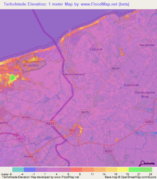 Terhofstede,Netherlands Elevation Map