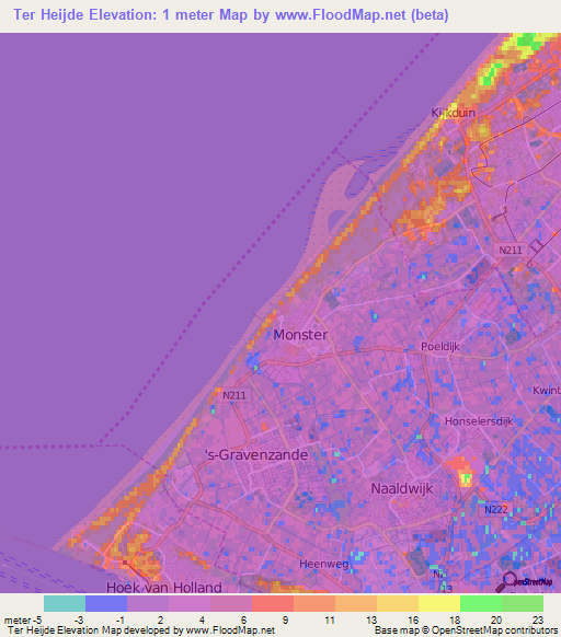 Ter Heijde,Netherlands Elevation Map