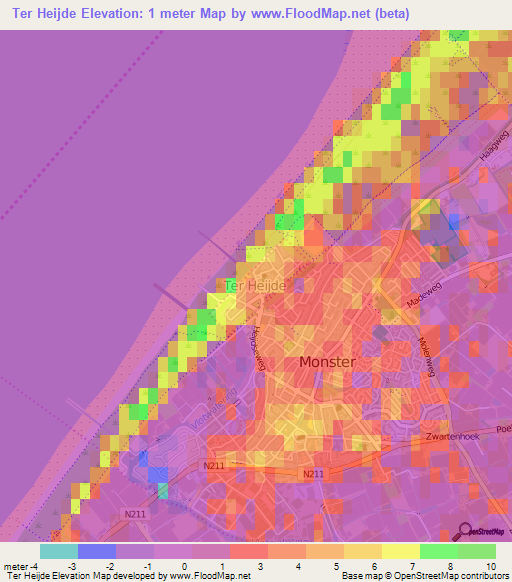 Ter Heijde,Netherlands Elevation Map