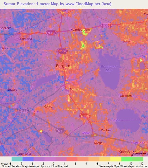 Sumar,Netherlands Elevation Map