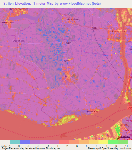 Strijen,Netherlands Elevation Map