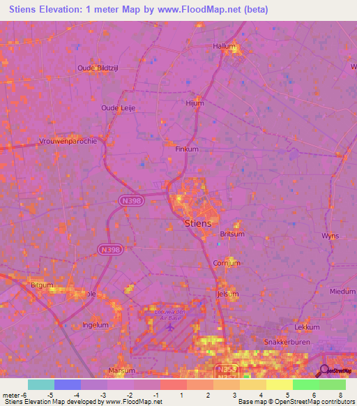 Stiens,Netherlands Elevation Map