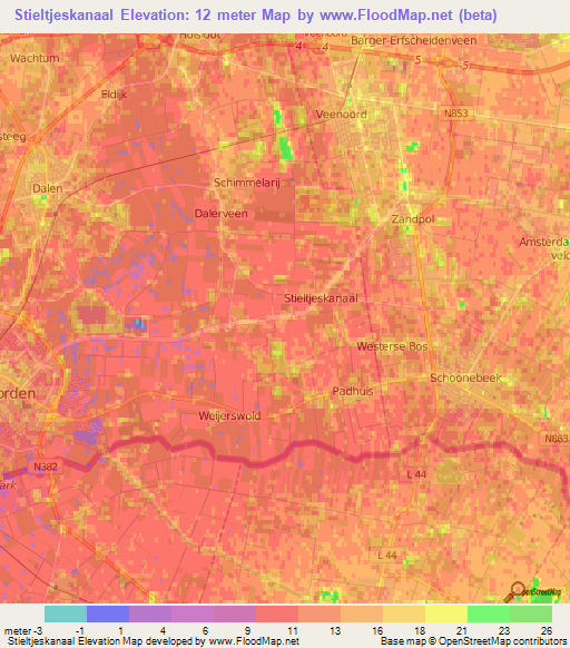 Stieltjeskanaal,Netherlands Elevation Map
