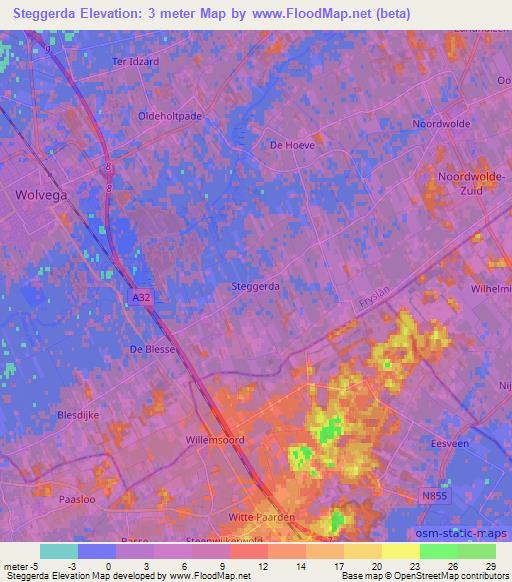Steggerda,Netherlands Elevation Map