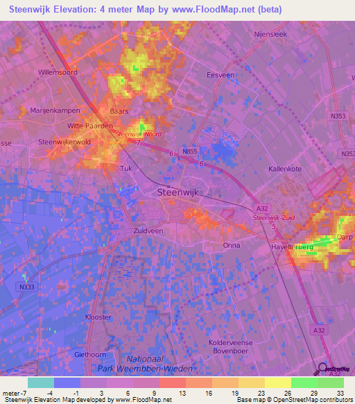 Steenwijk,Netherlands Elevation Map
