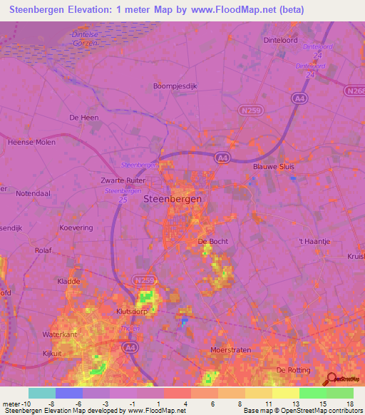 Steenbergen,Netherlands Elevation Map
