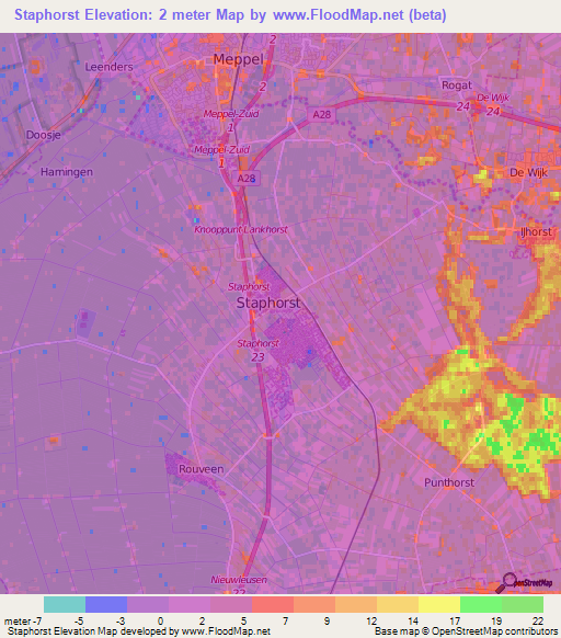 Staphorst,Netherlands Elevation Map
