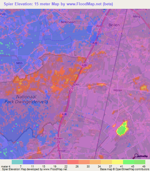 Spier,Netherlands Elevation Map