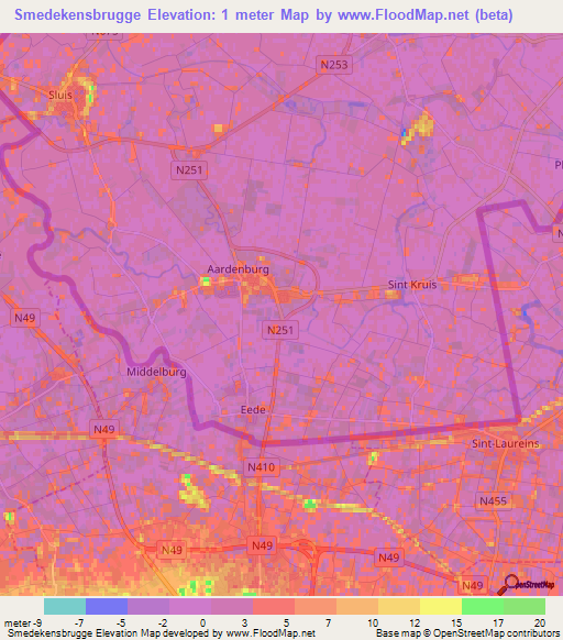 Smedekensbrugge,Netherlands Elevation Map