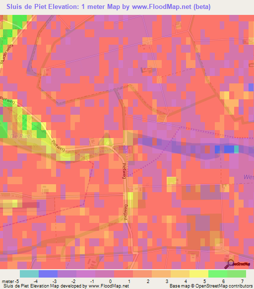 Sluis de Piet,Netherlands Elevation Map