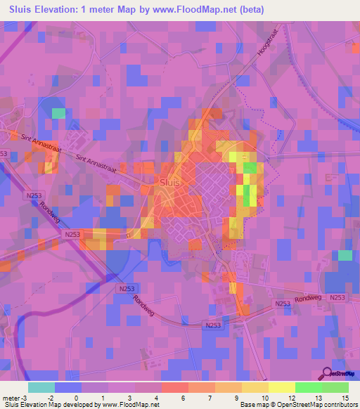 Sluis,Netherlands Elevation Map