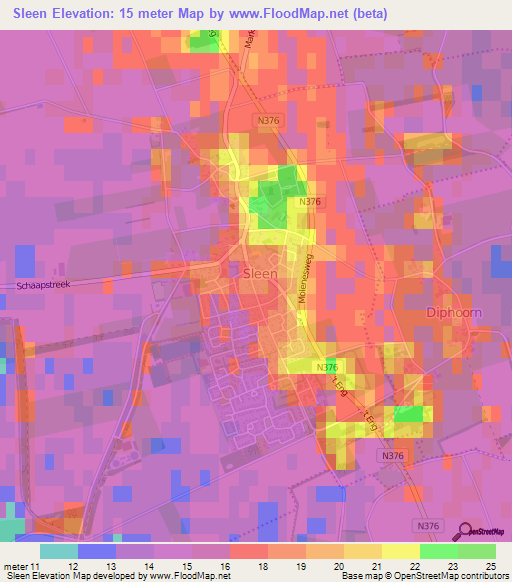 Sleen,Netherlands Elevation Map
