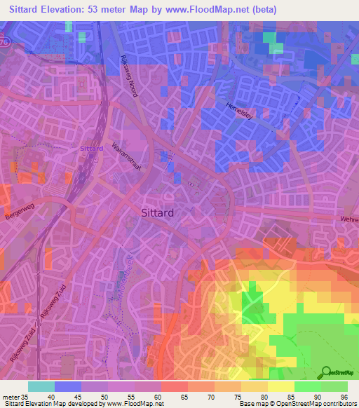 Sittard,Netherlands Elevation Map