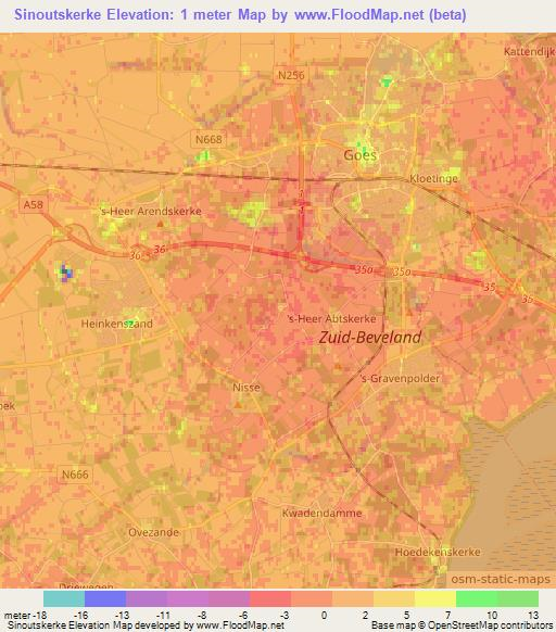 Sinoutskerke,Netherlands Elevation Map