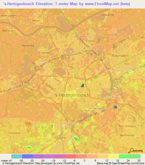 's-Hertogenbosch,Netherlands Elevation Map