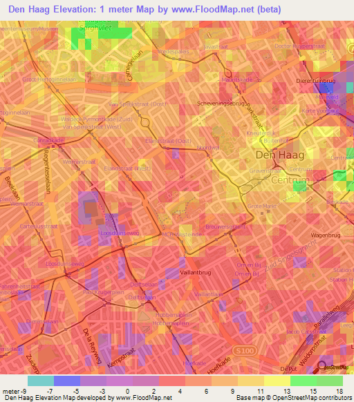 Den Haag,Netherlands Elevation Map