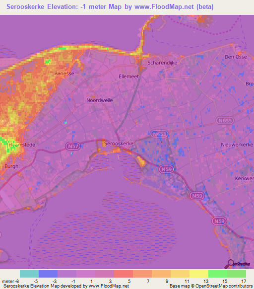 Serooskerke,Netherlands Elevation Map