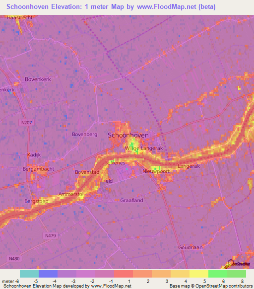 Schoonhoven,Netherlands Elevation Map