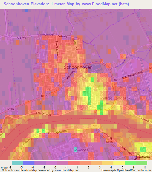 Schoonhoven,Netherlands Elevation Map