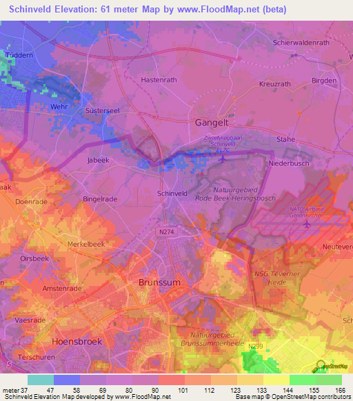 Schinveld,Netherlands Elevation Map