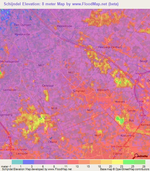 Schijndel,Netherlands Elevation Map