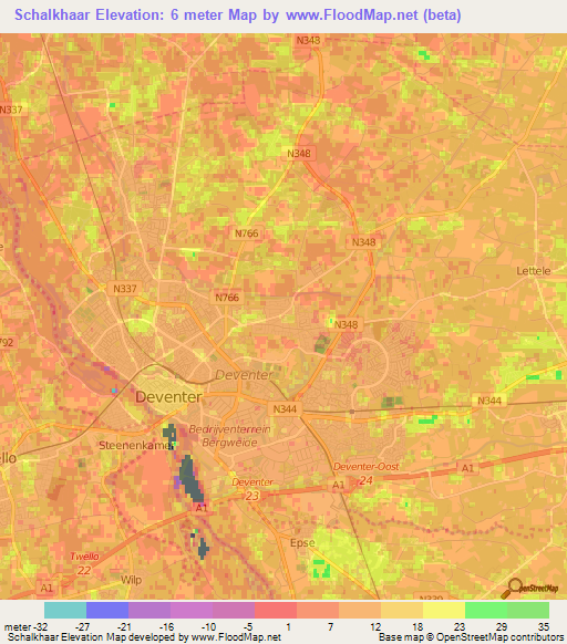Schalkhaar,Netherlands Elevation Map