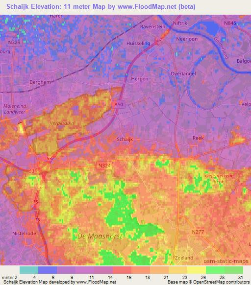 Schaijk,Netherlands Elevation Map