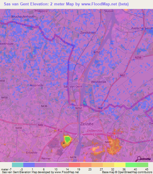 Sas van Gent,Netherlands Elevation Map