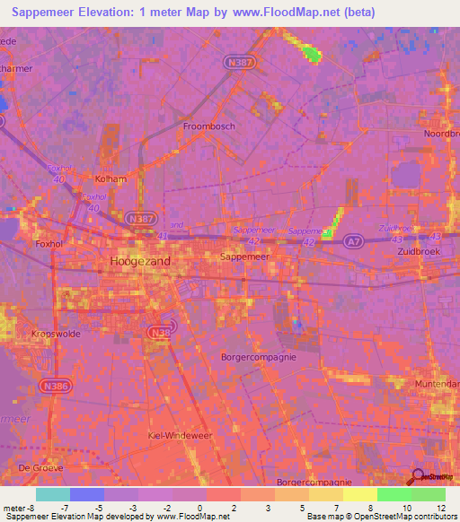 Sappemeer,Netherlands Elevation Map