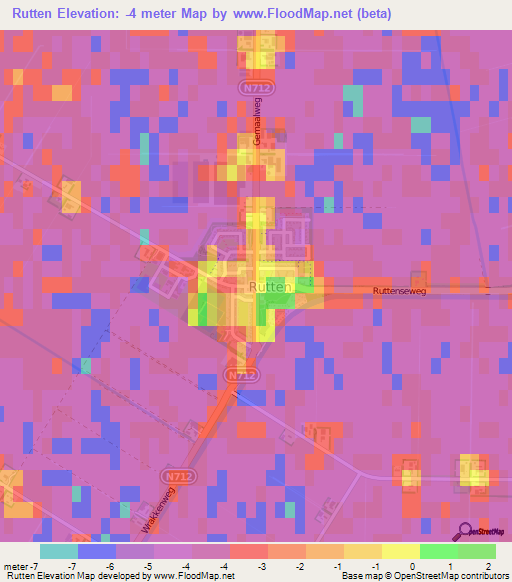 Rutten,Netherlands Elevation Map