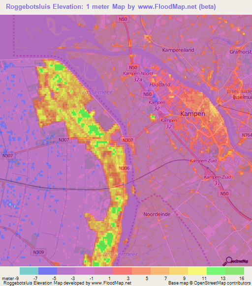 Roggebotsluis,Netherlands Elevation Map