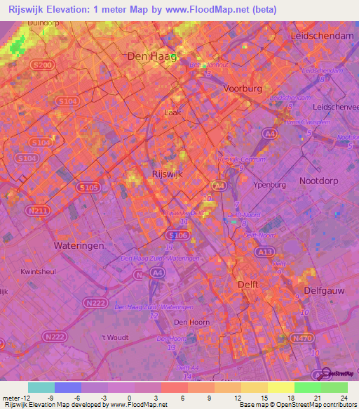 Rijswijk,Netherlands Elevation Map
