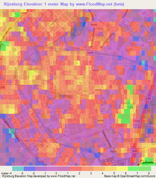 Rijnsburg,Netherlands Elevation Map