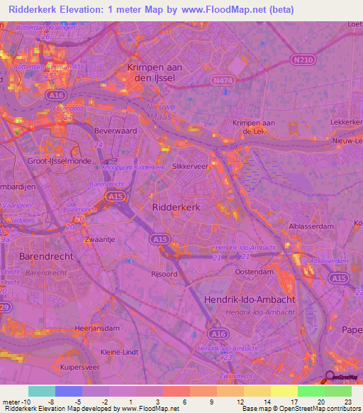 Ridderkerk,Netherlands Elevation Map