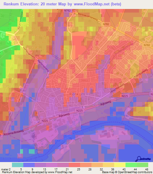 Renkum,Netherlands Elevation Map