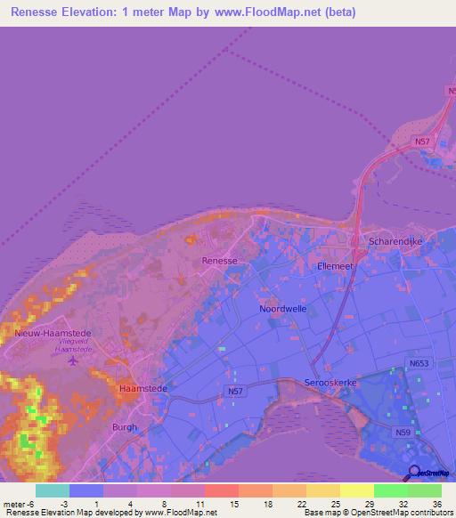 Renesse,Netherlands Elevation Map