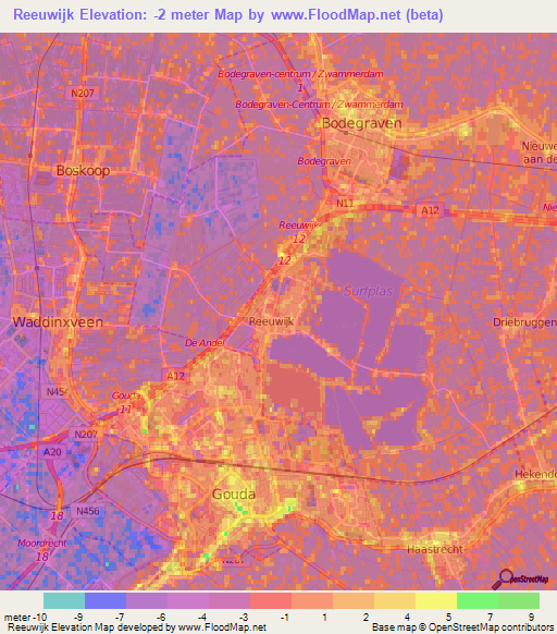 Reeuwijk,Netherlands Elevation Map