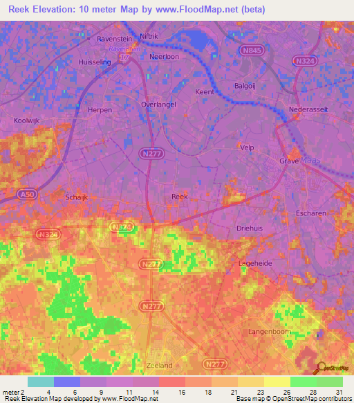 Reek,Netherlands Elevation Map