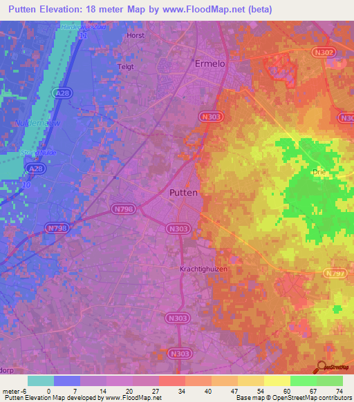 Putten,Netherlands Elevation Map