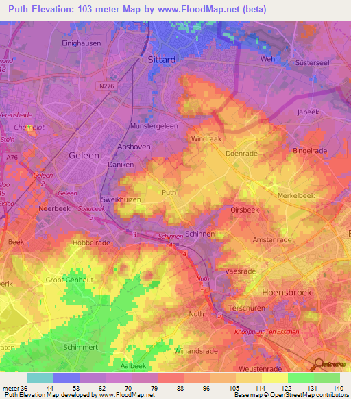 Puth,Netherlands Elevation Map