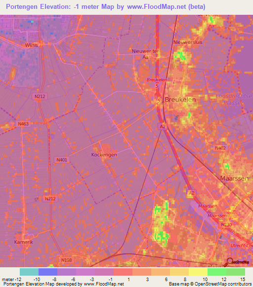 Portengen,Netherlands Elevation Map