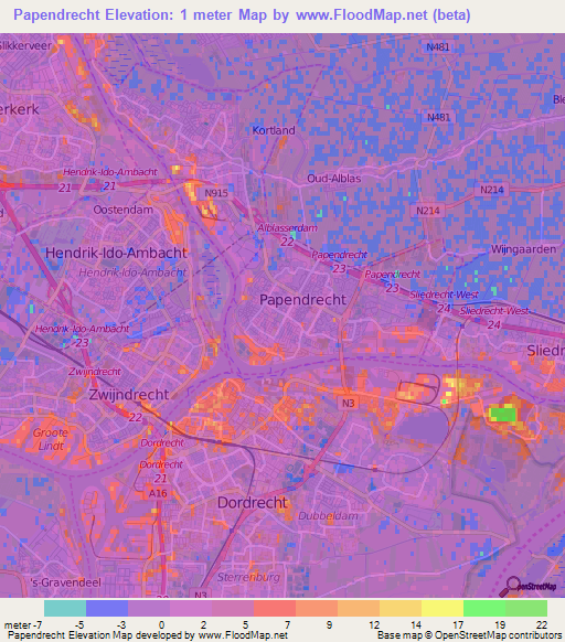 Papendrecht,Netherlands Elevation Map