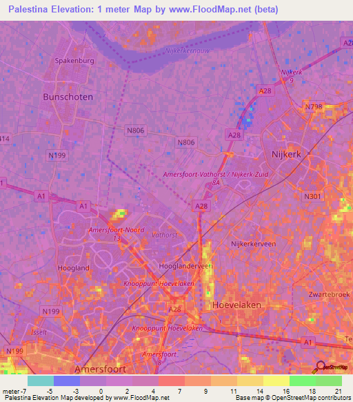 Palestina,Netherlands Elevation Map