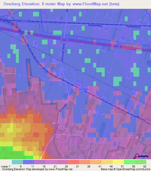 Overberg,Netherlands Elevation Map