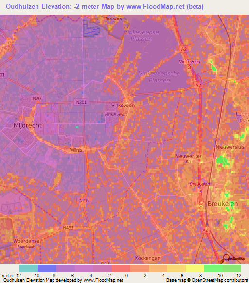 Oudhuizen,Netherlands Elevation Map