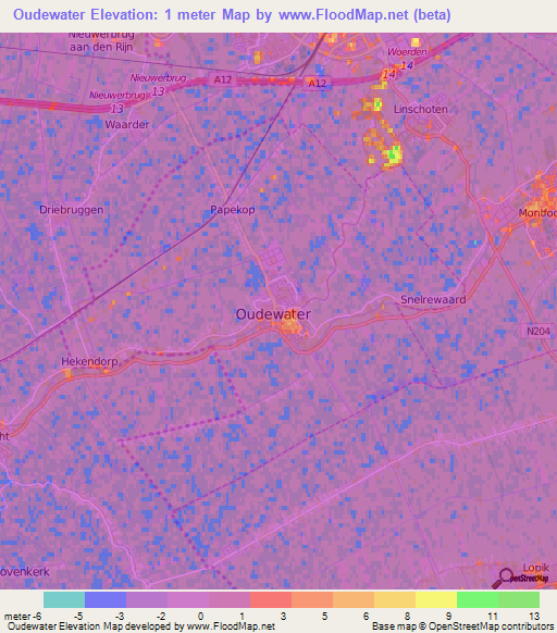 Oudewater,Netherlands Elevation Map